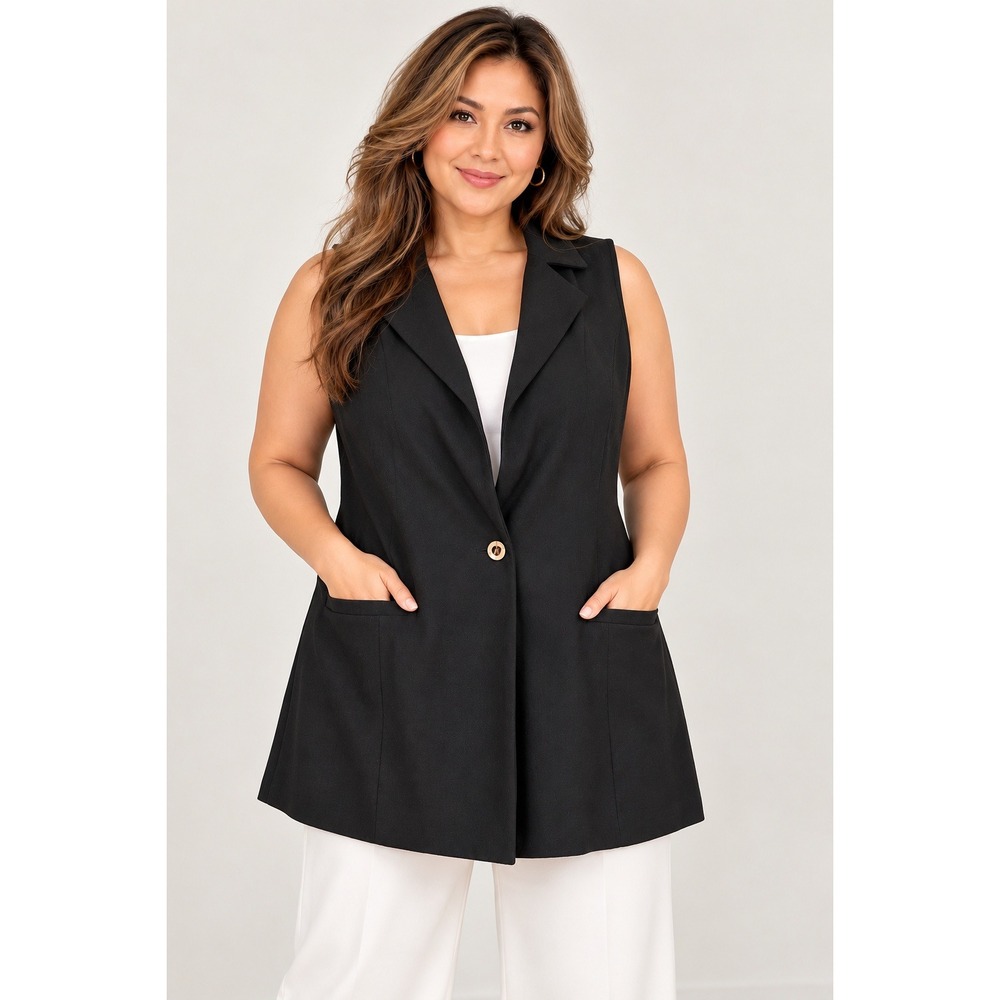 Bar III Sleeveless Blazer Vest Black Longline Minimalist Modern Classic 1X